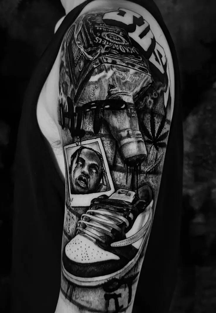 Nike Air Jordan tattoo with urban style and hip-hop culture elements by Rahma