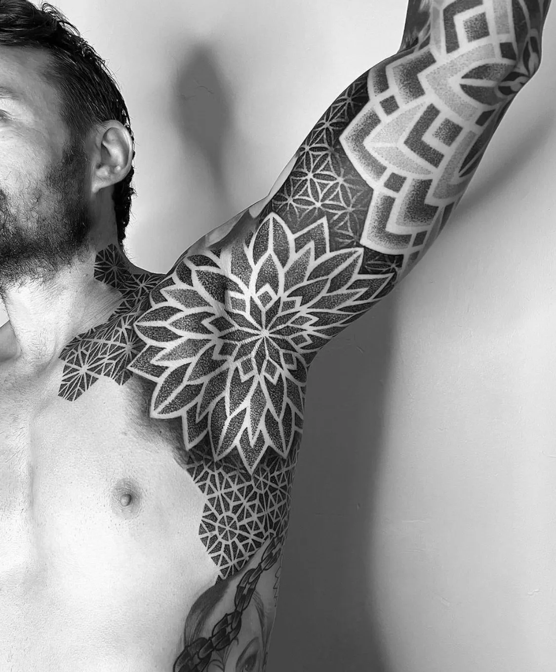 Chest and underarm geometric gap filler with intricate dot patterns by Alex Berin
