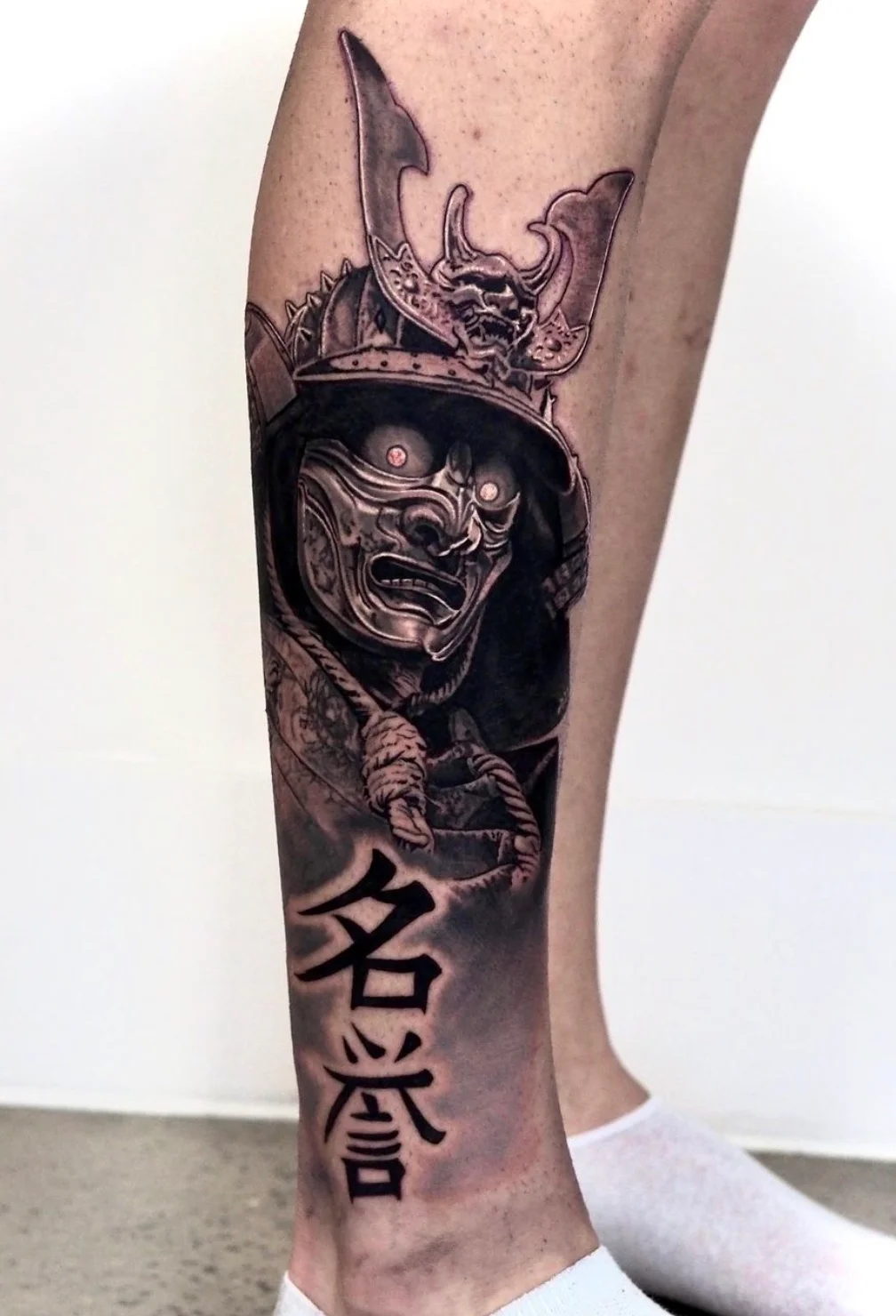 Japanese-style leg sleeve tattoo with traditional motifs and intricate linework by Karlo at Omnia Tattoo Melbourne