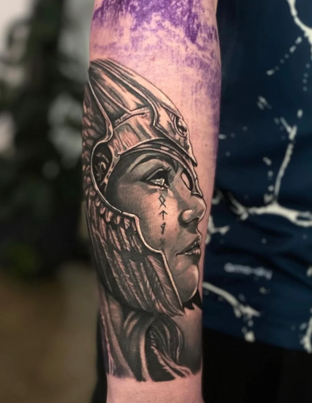 Norse mythology Valkyrie tattoo with dramatic composition and symbolic elements by Karlo at Omnia Tattoo Melbourne