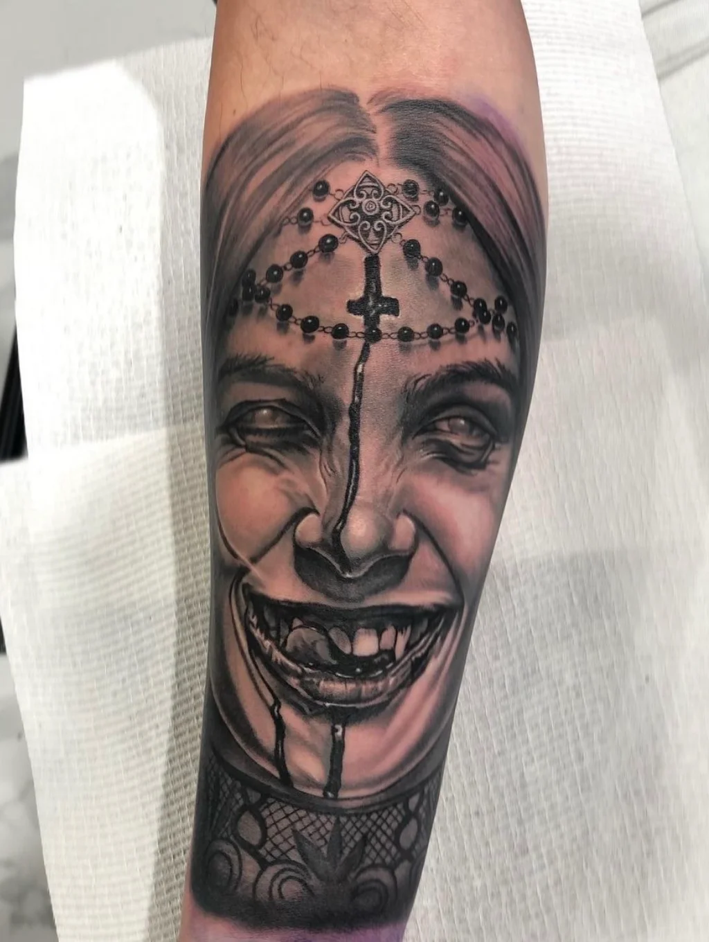 Gothic vampire tattoo with dark atmosphere and horror elements by Karlo at Omnia Tattoo Melbourne