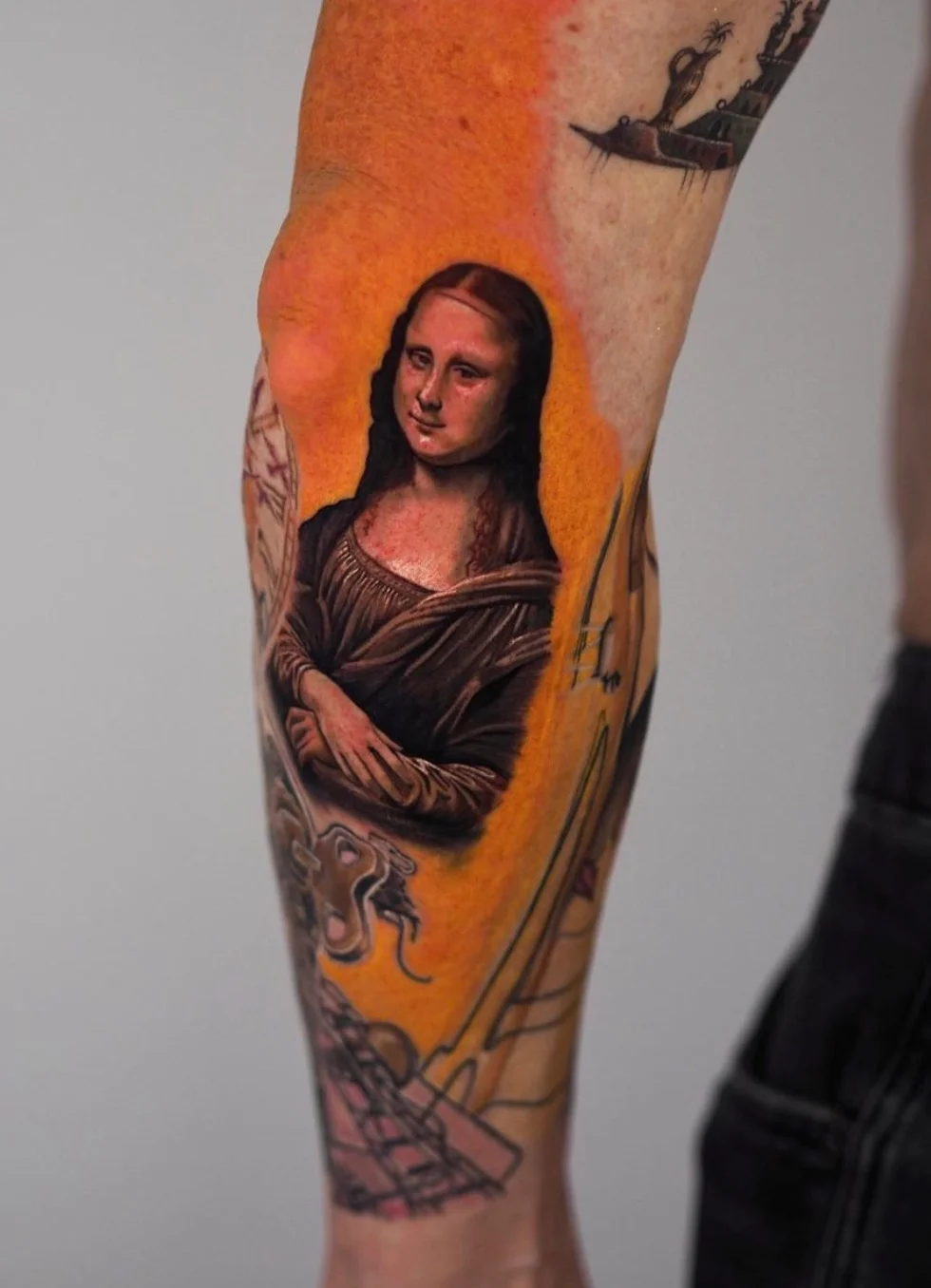 Artistic interpretation of Mona Lisa tattoo with contemporary twist by Karlo at Omnia Tattoo Melbourne