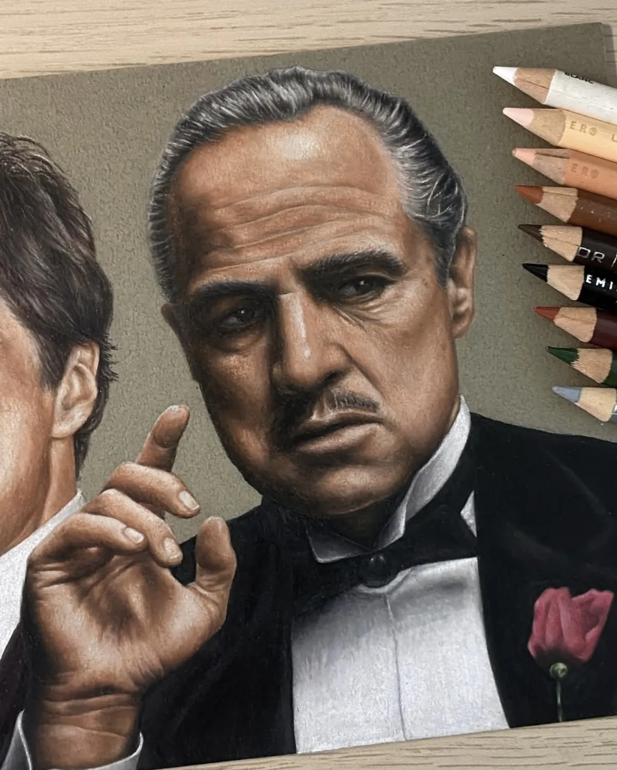 Actor portrait tattoo from classic gangster film with realistic detail