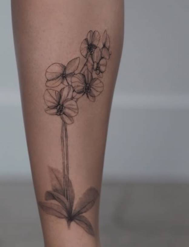 Orchid fine line tattoo by Renei at Omnia Tattoo Melbourne